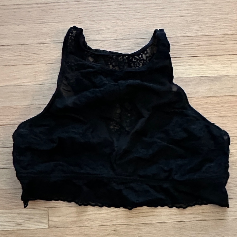 Aerie Black Lace and Mesh Bralette Crop Top - XL